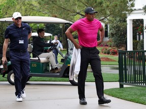 Tiger Woods arrives at the Masters at Augusta National Golf Club on April 07, 2022 in Augusta, Georgia, to begin play in the first round.