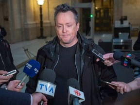 Comedian Mike Ward speaks to the media at the Quebec Appeal Court Wednesday, January 16, 2019 in Montreal.