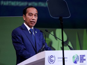 Indonesia's President Joko Widodo speaks at a meeting during the UN Climate Change Conference (COP26) in Glasgow, Scotland, Britain, November 2, 2021.