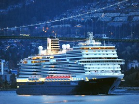 The Koningsdam cruise ship arrives in Vancouver at 7 a.m. on April 10, 2022.