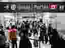 Travellers crowd the security queue in the departures lounge at the start of the Victoria Day holiday long weekend at Toronto Pearson International Airport in Mississauga, Ontario, Canada, May 20, 2022.