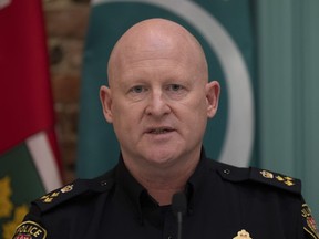 Steve Bell speaks during a news conference in Ottawa, Thursday, April 28, 2022. Ottawa's interim police chief says he did not ask the federal government to invoke the use of the Emergencies Act during the "Freedom Convoy" in February.