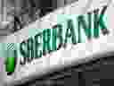 This file photo taken on February 28, 2022 shows the logo of Russia's largest lender Sberbank, in Ljubljana.