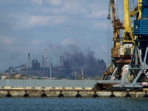 The Azovstal steel plant in Mariupol. (This photo was taken May 4 as part of a media trip arranged by the Russian army.)