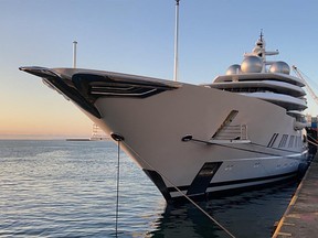 This May 5 photo shows the Amadea yacht owned by sanctioned Russian oligarch Suleiman Kerimov docked in Lautoka, Fiji. The Amadea, with an estimated value of more than US$300 million, has been berthed at Lautoka in Fiji since mid-April.