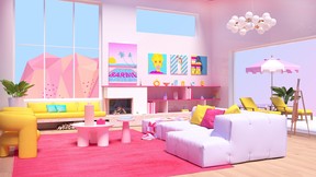 Rendering of Barbie dreamhouse interior: Living room