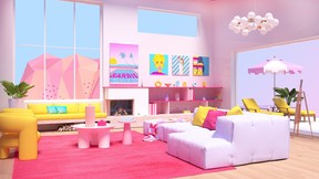 Rendering des Innenraums des Barbie-Traumhauses: Wohnzimmer