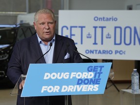 Ontario Premier Doug Ford speaks at a campaign event in Pickering, Ont., Wednesday, May 5, 2022. THE CANADIAN PRESS/Frank Gunn