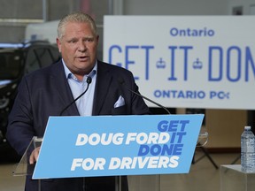 Ontario Premier Doug Ford speaks at a campaign event on May 5.