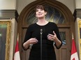 Bloc Quebecois MP Christine Normandin speaks with reporters following question period on May 3, 2022.