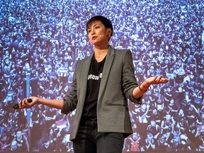 Singer turned activist Denise Ho speaks about Hong Kong's political crisis at an event in Melbourne, Australia, in 2019. Ho has indicated her passion for political activism was influenced by growing up in Montreal, where she was a teenager during the 1995 Quebec sovereignty referendum.
