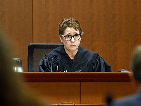 Judge Penney Azcarate speaks in the courtroom as jury deliberations continue in the Depp v. Heard trial, at the Fairfax County Circuit Courthouse in Fairfax, Virginia, on May 31, 2022.