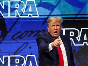 Former U.S. President Donald Trump speaks at the National Rifle Association (NRA) annual convention in Houston, Texas, on May 27, 2022.