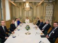 Sweden's Prime Minister Magdalena Andersson receives Finland's President Sauli Niinisto for bilateral talks at the Adelcrantzska house in Stockholm, Sweden May 17, 2022.