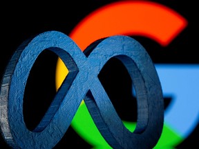 The logos for Google and Meta (formerly known as Facebook) are seen in a photo illustration. Both digital platforms fought Australian legislation requiring them to pay news businesses for using their content.