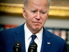 U.S. President Joe Biden speaks in the the White House on May 24, 2022, after a gunman shot dead 18 young children at an elementary school in Texas.