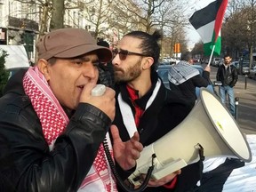 Khaled Barakat speaks at a Brussels rally in 2015. Israeli intelligence services call Barakat an 