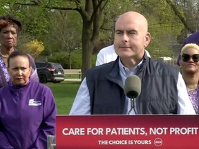 Steven Del Duca made a healthcare announcement on the campaign trail on May 11, 2022.