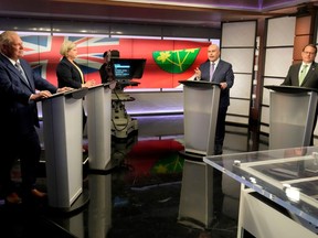 Four main Ontario party leaders were close to each other during Monday's debate in Toronto.