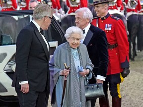 Queen Elizabeth arrives for the "A Gallop Through History Platinum Jubilee" celebration at the Royal Windsor Horse Show at Windsor Castle, May 15, 2022.