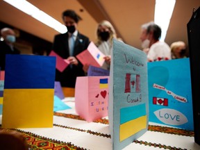 In Montreal, residents made cards and put together packages for displaced Ukrainians.