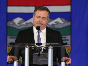 Alberta Premier Jason Kenney speaks in response to the results of the United Conservative Party leadership review in Calgary on Wednesday May 18, 2022. Kenney said he is stepped down as leader of the United Conservative Party after receiving 51.4 per cent support.