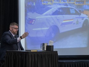RCMP Const. Ian Fahie fields questions at the Mass Casualty Commission inquiry into the mass murders in rural Nova Scotia on April 18/19, 2020, in Dartmouth, N.S. on Thursday, May 5, 2022. Gabriel Wortman, dressed as an RCMP officer and driving a replica police cruiser, murdered 22 people.