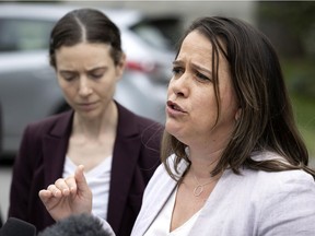 Doctors Mylène Drouin, right, and Geneviève Bergeron brief the media about the monkeypox outbreak in Montreal on Thursday.