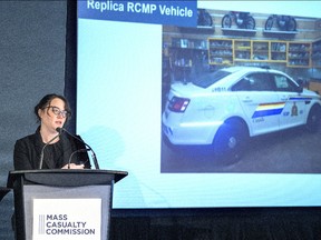 Commission counsel Amanda Byrd presents information at the Mass Casualty Commission inquiry into the mass murders in rural Nova Scotia on April 18/19, 2020, in Halifax.