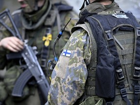 Finnish soldiers take part in the Army mechanised exercise Arrow 22 exercise at the Niinisalo garrison in Kankaanpaa, Finland, May 4, 2022. Picture taken May 4, 2022.