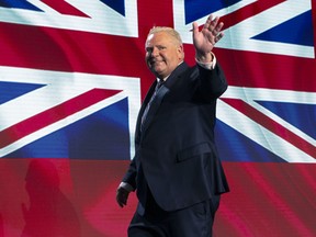 Ontario Premier Doug Ford leaves a news conference in Toronto, on Friday, June 3, 2022, after winning the provincial election. THE CANADIAN PRESS/Chris Young