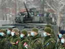 Canadian troops of NATO enhanced Forward Presence battle group attend meeting with Canadian Defence Minister Anita Anand in Adazi, Latvia February 3, 2022.