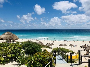 View of the beach as seen from one of the accesses in Cancun, Quintana Roo State, Mexico.