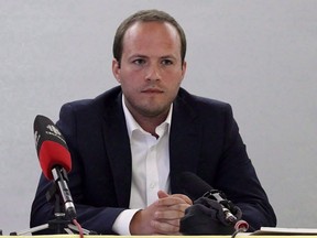 Liberal backbencher Nathaniel Erskine-Smith looks on during a news conference in Toronto on July 22, 2016.