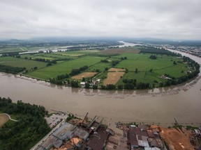 An evacuation alert has been issued for a small island along British Columbia's Fraser River because of swelling waters from rains and snowmelt. Metro Vancouver has issued an evacuation alert for Barnston Island, which has a population of about 150 people. The island, under an evacuation alert due to potential flooding, is seen in an aerial view along the Fraser river, in Surrey, B.C., on Wednesday May 16, 2018.