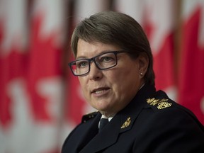 RCMP Commissioner Brenda Lucki speaks during a news conference in Ottawa, Wednesday October 21, 2020.