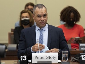 Former Ottawa Police Chief Peter Sloly waits to appear as a witness at the House of Commons Procedures and House Affairs committee in the Parliamentary precinct, Thursday, June 2, 2022 in Ottawa.