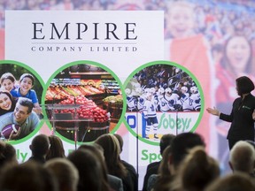 Empire Company Limited announces their Olympic Partnership at the Sobey's office in Mississauga, Ont. on Monday, October 7, 2019. Empire Company Ltd. reported a quarterly profit of $178.5 million, up from $171.9 million a year earlier, as its sales also climbed higher.