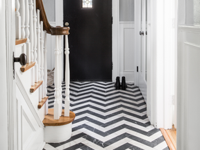 Herringbone tiles lend visual impact and durability to the entrance of a century-old North Toronto home.