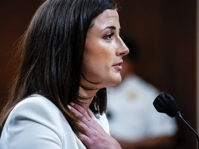 WASHINGTON, DC - JUNE 28: Cassidy Hutchinson, a top former aide to Trump White House Chief of Staff Mark Meadows, testifies during the sixth hearing by the House Select Committee to Investigate the January 6th Attack on the U.S. Capitol in the Cannon House Office Building on June 28, 2022 in Washington, DC.
