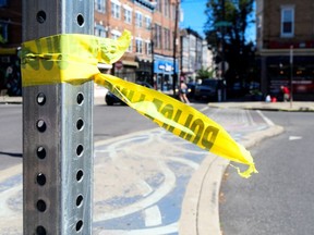 Police tape is pictured at a crime scene after a deadly mass shooting on South Street in Philadelphia, Pennsylvania, U.S., June 5, 2022.