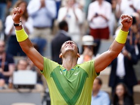 Spain's Rafael Nadal celebrates winning the men's singles final against Norway's Casper Ruud.