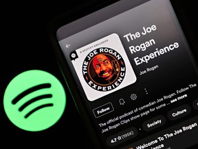 NEW YORK, NEW YORK - JANUARY 31: In this photo illustration, "The Joe Rogan Experience" podcast is viewed on Spotify's mobile app on January 31, 2022 in New York City. Several artists recently removed their music from Spotify in protest of hosting Joe Rogan's podcast.