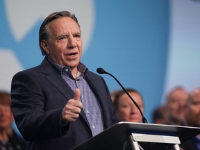 Quebec Premier Francois Legault makes a closing speech at the CAQ national convention in Drummondville, Quebec, Canada May 29, 2022.  REUTERS/Christinne Muschi