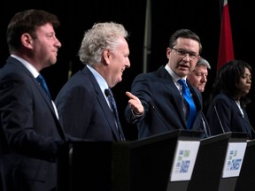 Conservative leadership candidates take part in a debate in Ottawa on May 5.