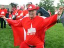 Dancing Gabe Langlois celebrates during Canada Day celebrations at the Forks in Winnipeg on Tuesday July 1, 2014.