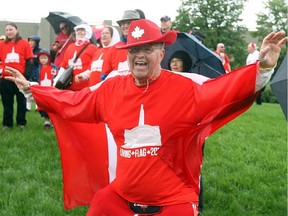 Dancing Gabe Langlois celebrates during Canada Day celebrations at the Forks in Winnipeg on Tuesday July 1, 2014.