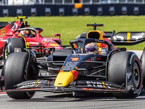 Team Red Bull Racing’s Max Verstappen won the Formula One Canadian Grand Prix at Circuit Gilles-Villeneuve on Ile Notre-Dame in Montreal on Sunday June 19, 2022 with Team Ferrari’s Carlos Sainz in hot pursuit finishing second and Team Mercedes’ Lewis Hamilton finishing third. Dave Sidaway / Postmedia