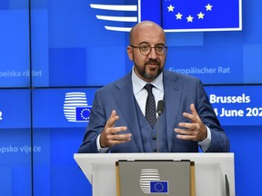European Council President Charles Michel speaks during a news conference at an EU summit in Brussels, June 23, 2022.