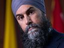 NDP Leader Jagmeet Singh, seen at a news conference on Parliament Hill on April 5, 2022, should renounce his party's coalition deal with the Liberals over allegations that members of Trudeau's administration interfered in the investigation into the Portapique massacre, writes Rex Murphy.